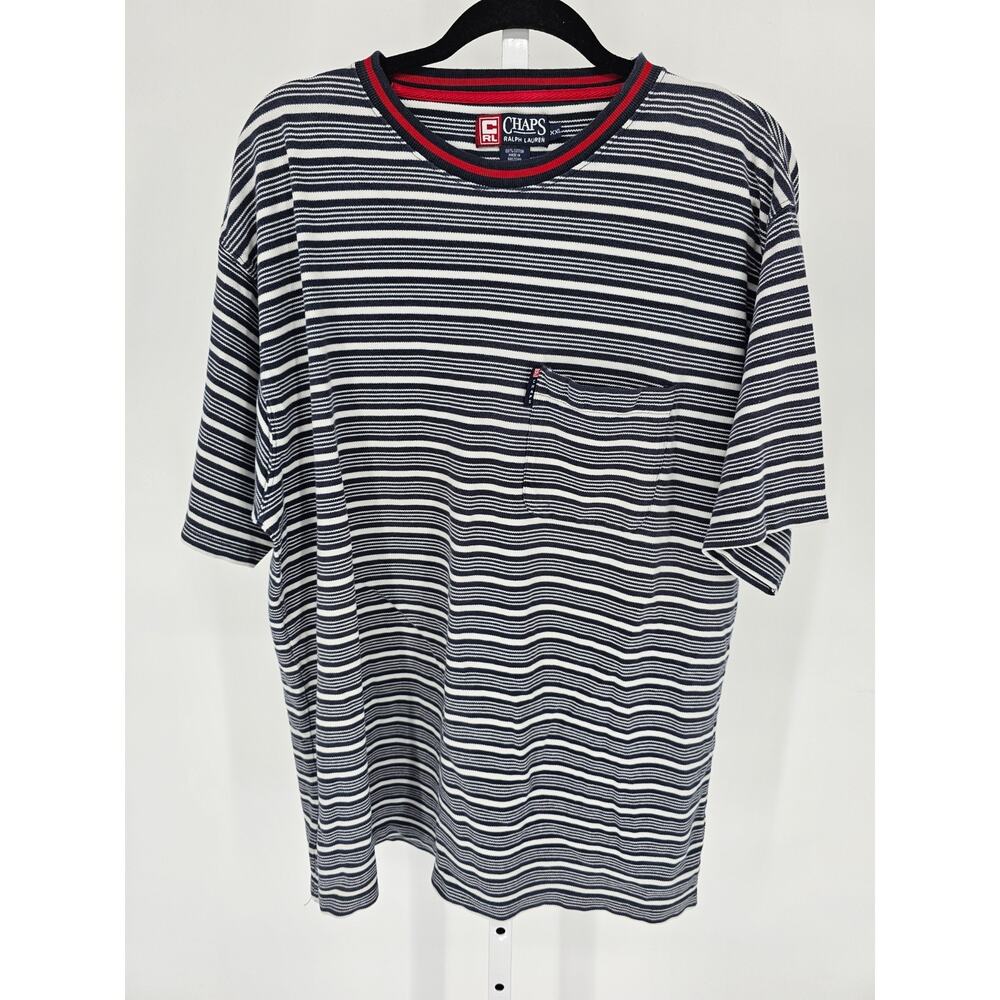 Vtg Y2K Chaps Mens Sz XXL Short Sleeve Thick Knit T Shirt Striped 100% Cotton - Picture 1 of 4